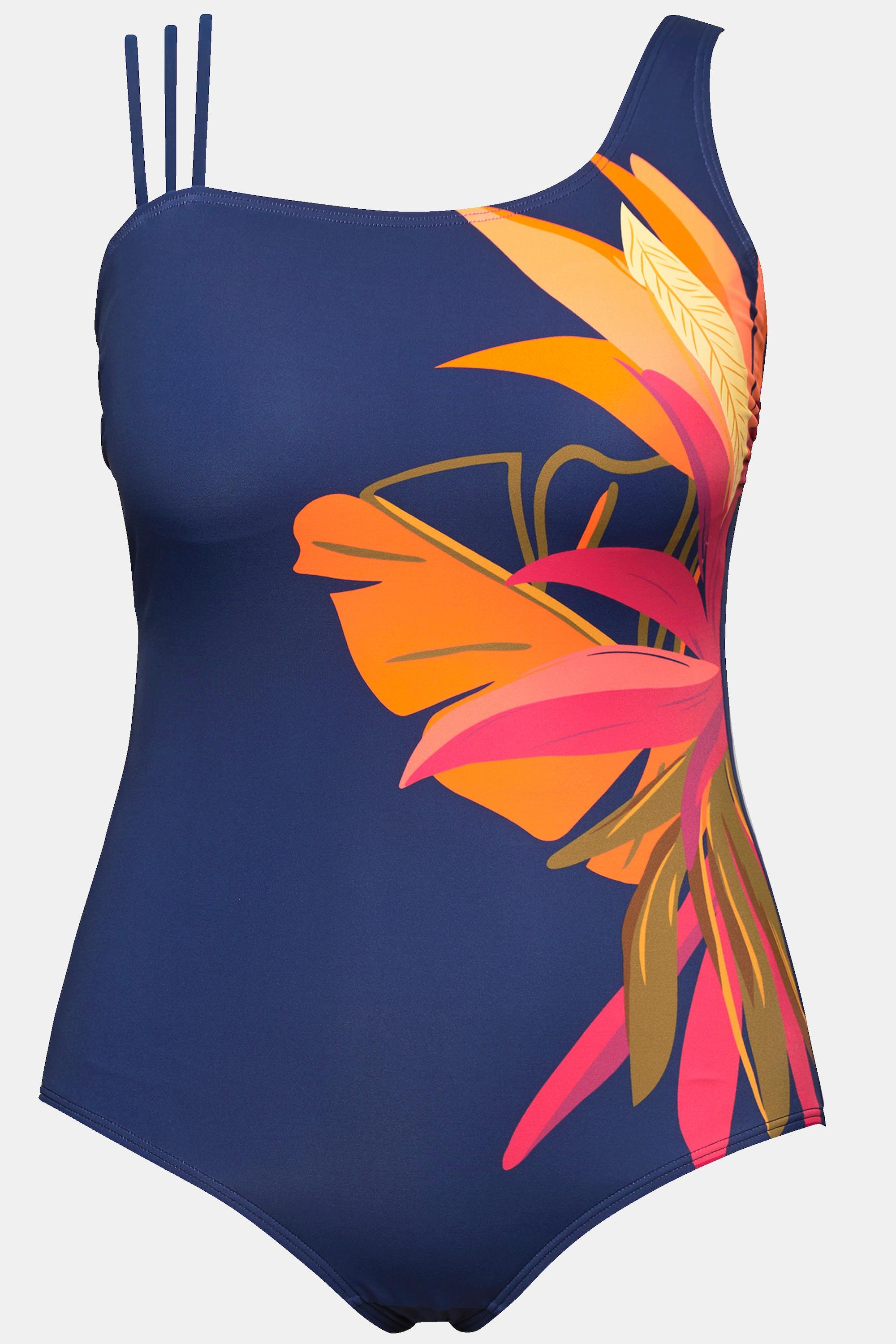 Ulla Popken Costume da bagno stampa foglie coppe morbide spalline triple  