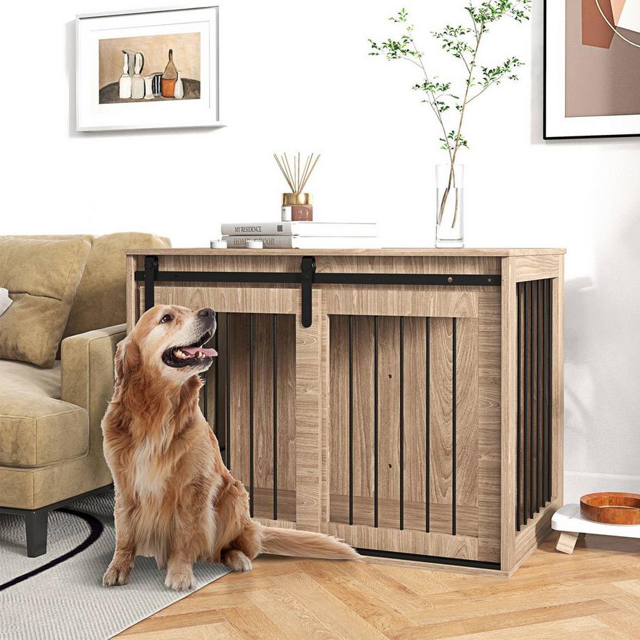 Northio  Cage Pour Chien Avec Porte Coulissante, Niche D'Intérieur Aspect Bois, Verrouillable, Pour Grands Chiens Jusqu'À 30 Kg, 98 X 58 X 67 Cm, Noyer 