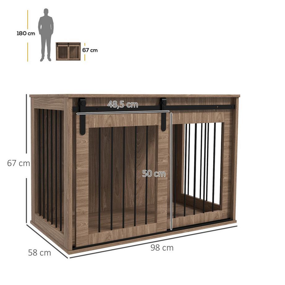 Northio  Cage Pour Chien Avec Porte Coulissante, Niche D'Intérieur Aspect Bois, Verrouillable, Pour Grands Chiens Jusqu'À 30 Kg, 98 X 58 X 67 Cm, Noyer 