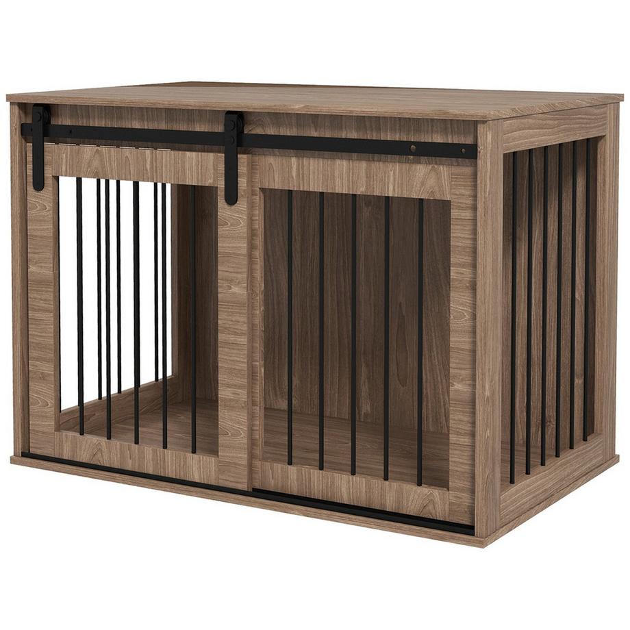 Northio  Cage Pour Chien Avec Porte Coulissante, Niche D'Intérieur Aspect Bois, Verrouillable, Pour Grands Chiens Jusqu'À 30 Kg, 98 X 58 X 67 Cm, Noyer 