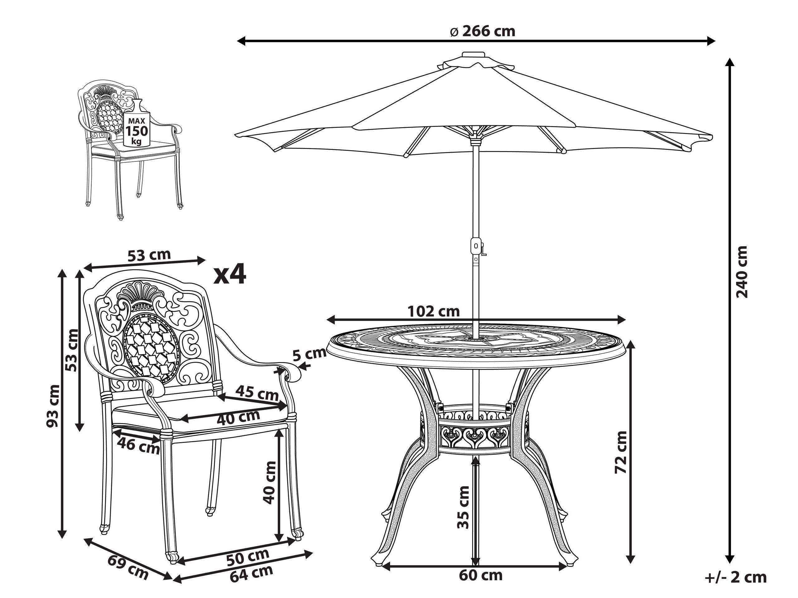 Beliani Gartentisch Set mit Schirm aus Aluminium Retro SALENTO  