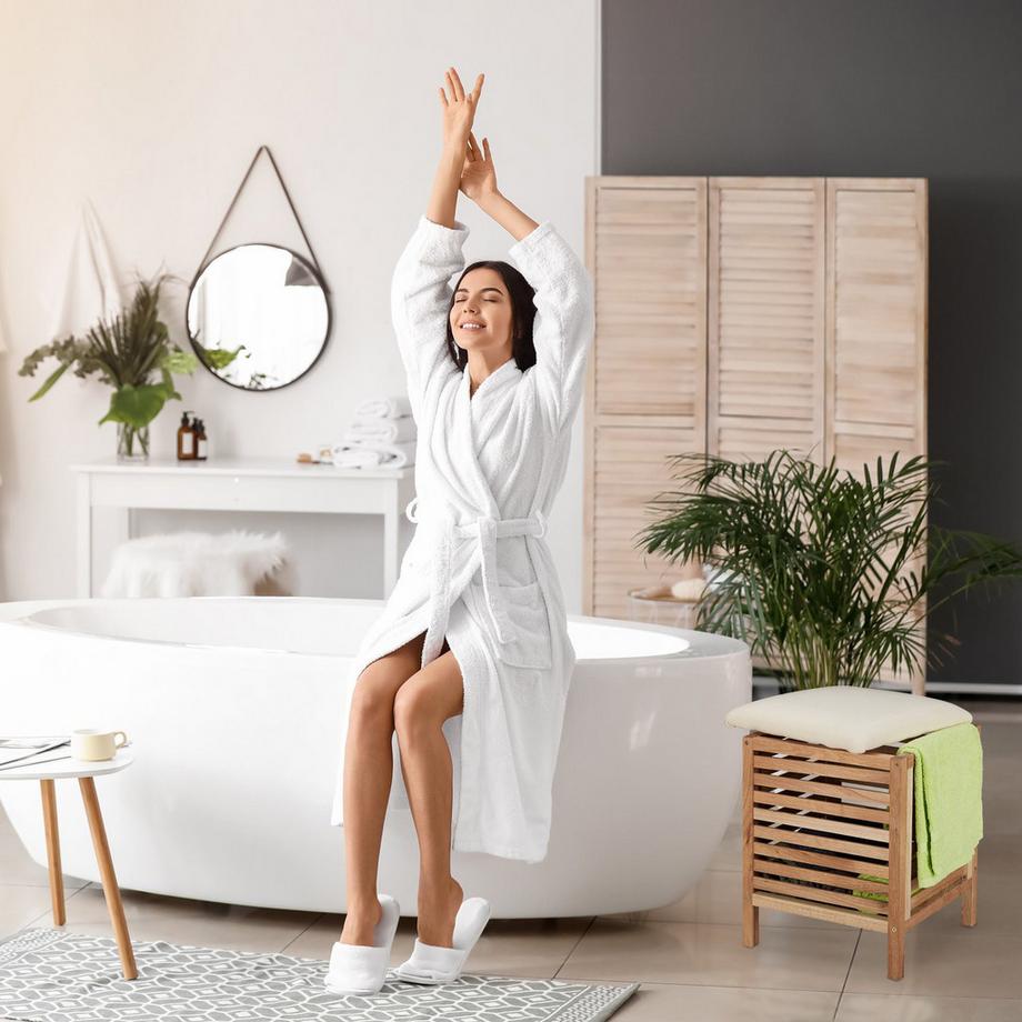 B2X Cesto portabiancheria con seduta in legno di noce  