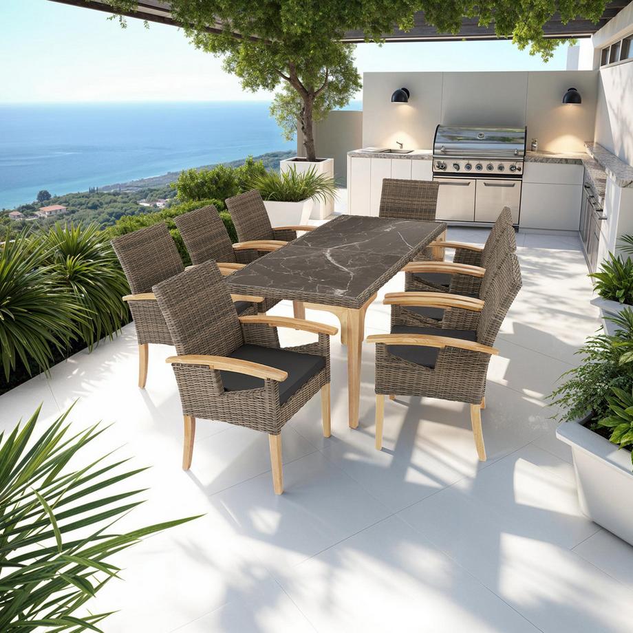 Tectake Rattan Stuhl Rosarno mit Holzgestell wetterfest und UV-beständig  