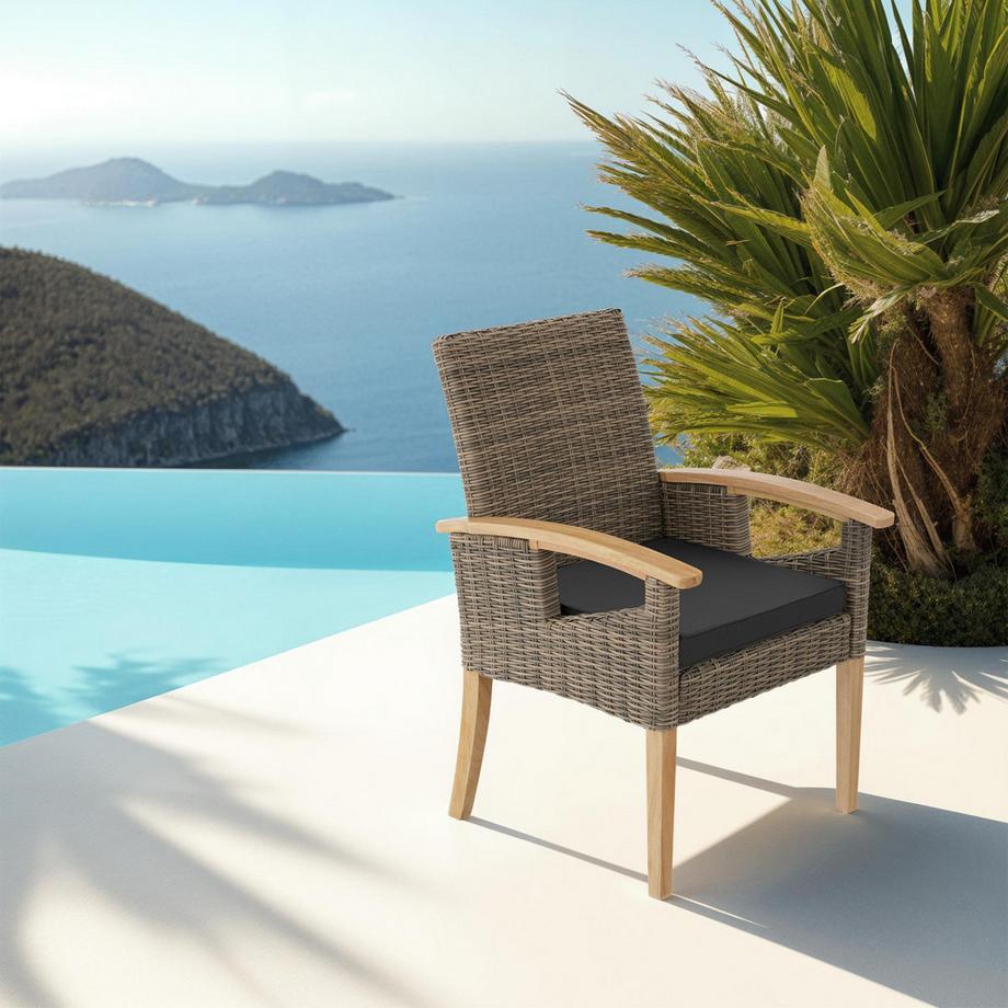 Tectake Rattan Stuhl Rosarno mit Holzgestell wetterfest und UV-beständig  