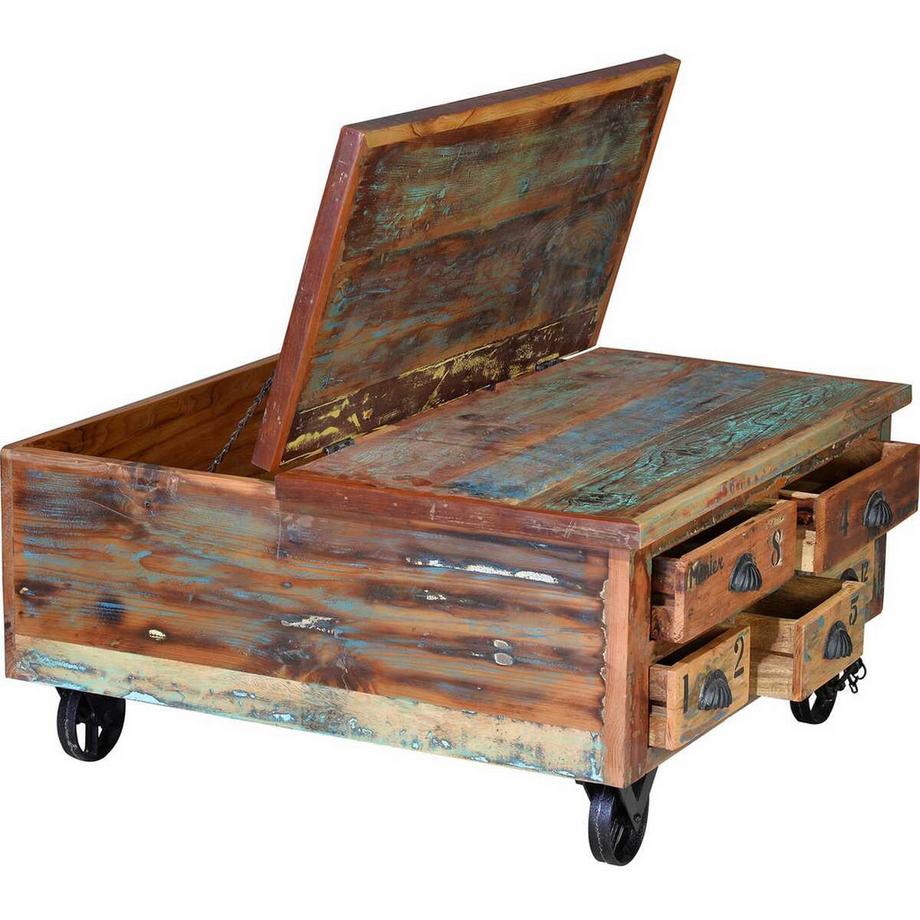 mutoni Table basse Verrier bois recyclé multicolore 90x90  