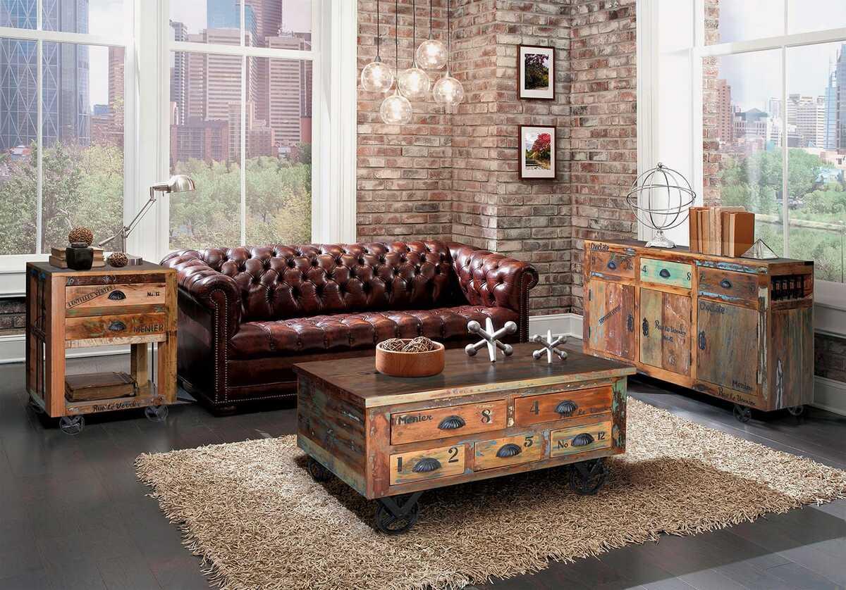 mutoni Couchtisch Verrier Holz recycelt multicolor 90x90  