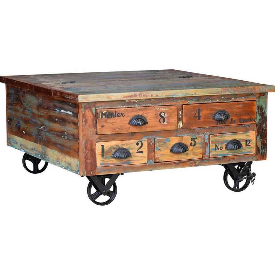 mutoni Table basse Verrier bois recyclé multicolore 90x90  