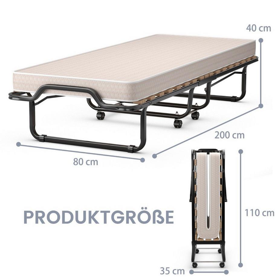 Northio Letto ospiti pieghevole 80 x 200 cm letto pieghevole pieghevole con materasso in memory foam beige made in Italy Origine: Italia  