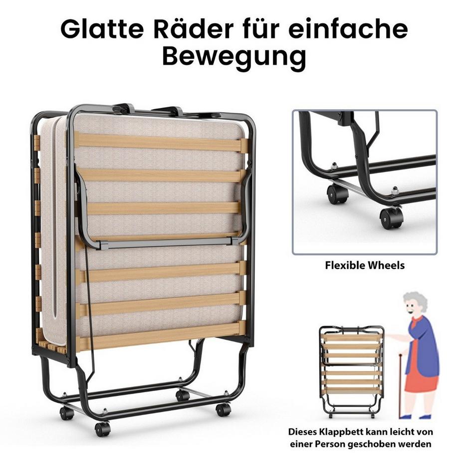 Northio Letto ospiti pieghevole 80 x 200 cm letto pieghevole pieghevole con materasso in memory foam beige made in Italy Origine: Italia  