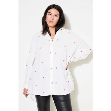 Camicia dal taglio oversize in mussola con cuori ricamati, collo da camicia e maniche lunghe