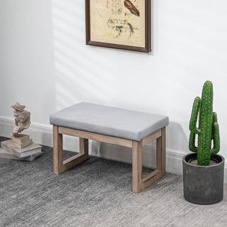 Northio Poggiapiedi Effetto Lino, Sgabello Con Gambe In Legno, Panca D'Ingresso Per Soggiorno, Camera Da Letto, Grigio, 68 X 38 X 42 Cm  