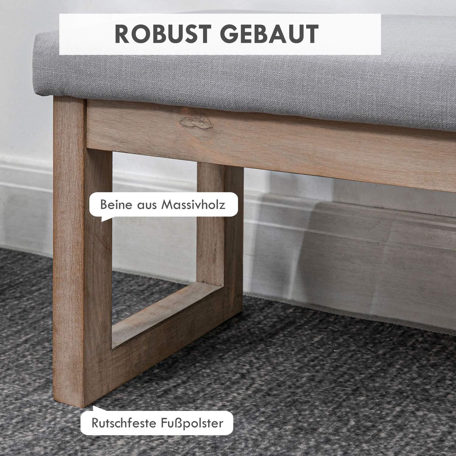 Northio Poggiapiedi Effetto Lino, Sgabello Con Gambe In Legno, Panca D'Ingresso Per Soggiorno, Camera Da Letto, Grigio, 68 X 38 X 42 Cm  