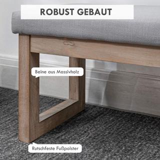Northio Poggiapiedi Effetto Lino, Sgabello Con Gambe In Legno, Panca D'Ingresso Per Soggiorno, Camera Da Letto, Grigio, 68 X 38 X 42 Cm  