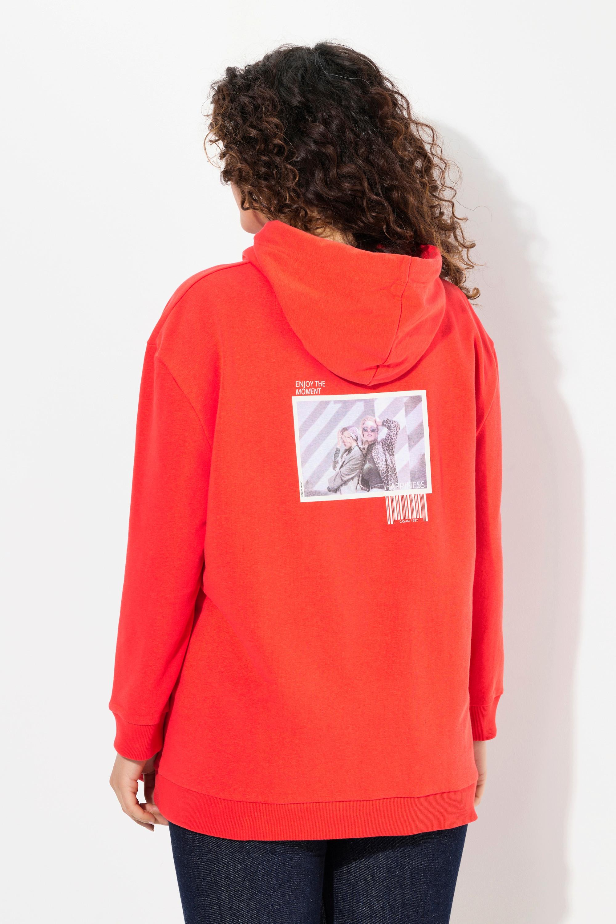 Ulla Popken  Sweat-shirt à capuche oversized, manches longues et message imprimé 