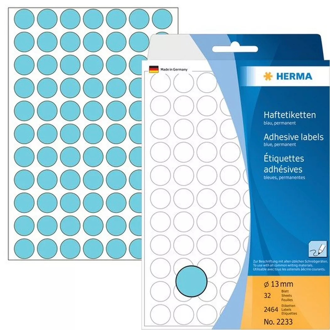 HERMA – Etiketten rund 13mm 2233 blau 2464 Stück, One Size