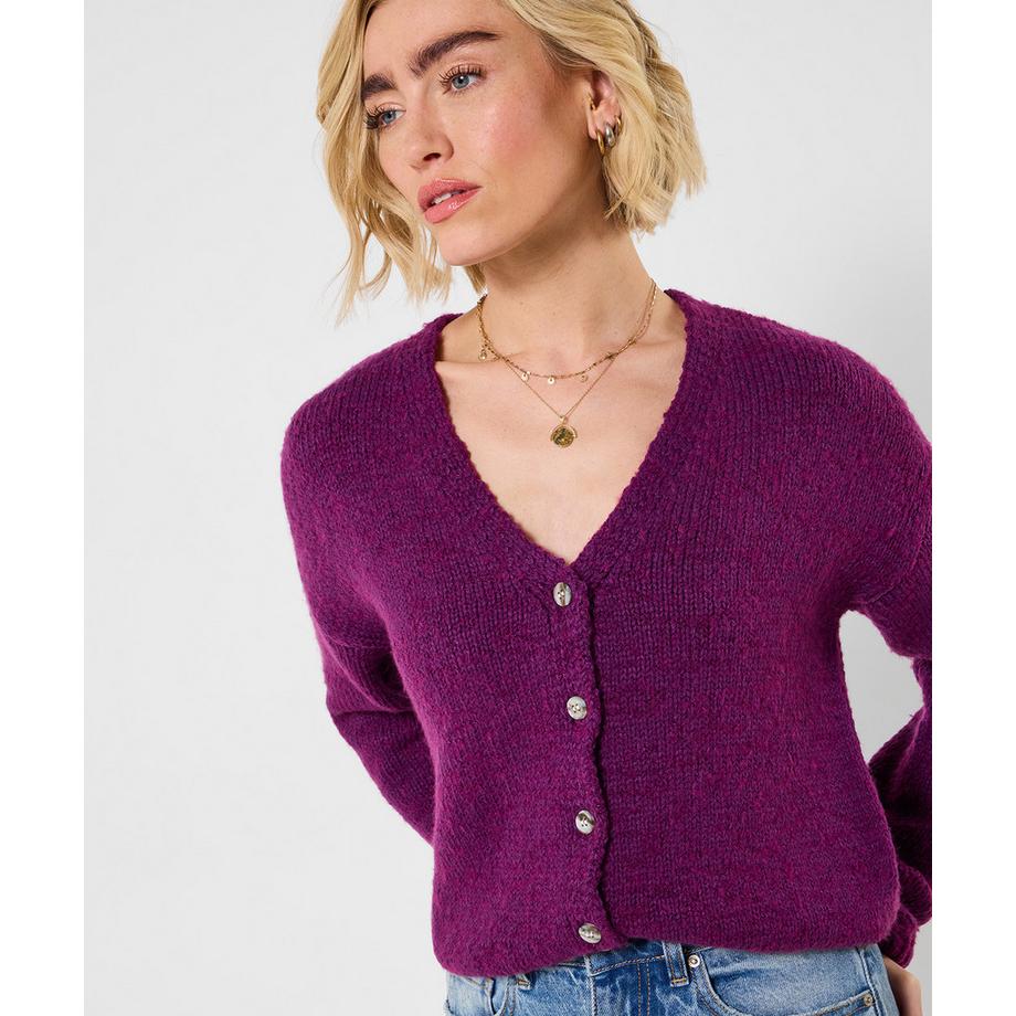 Langarm-Strickjacke mit V-Ausschnitt und Knopfleiste