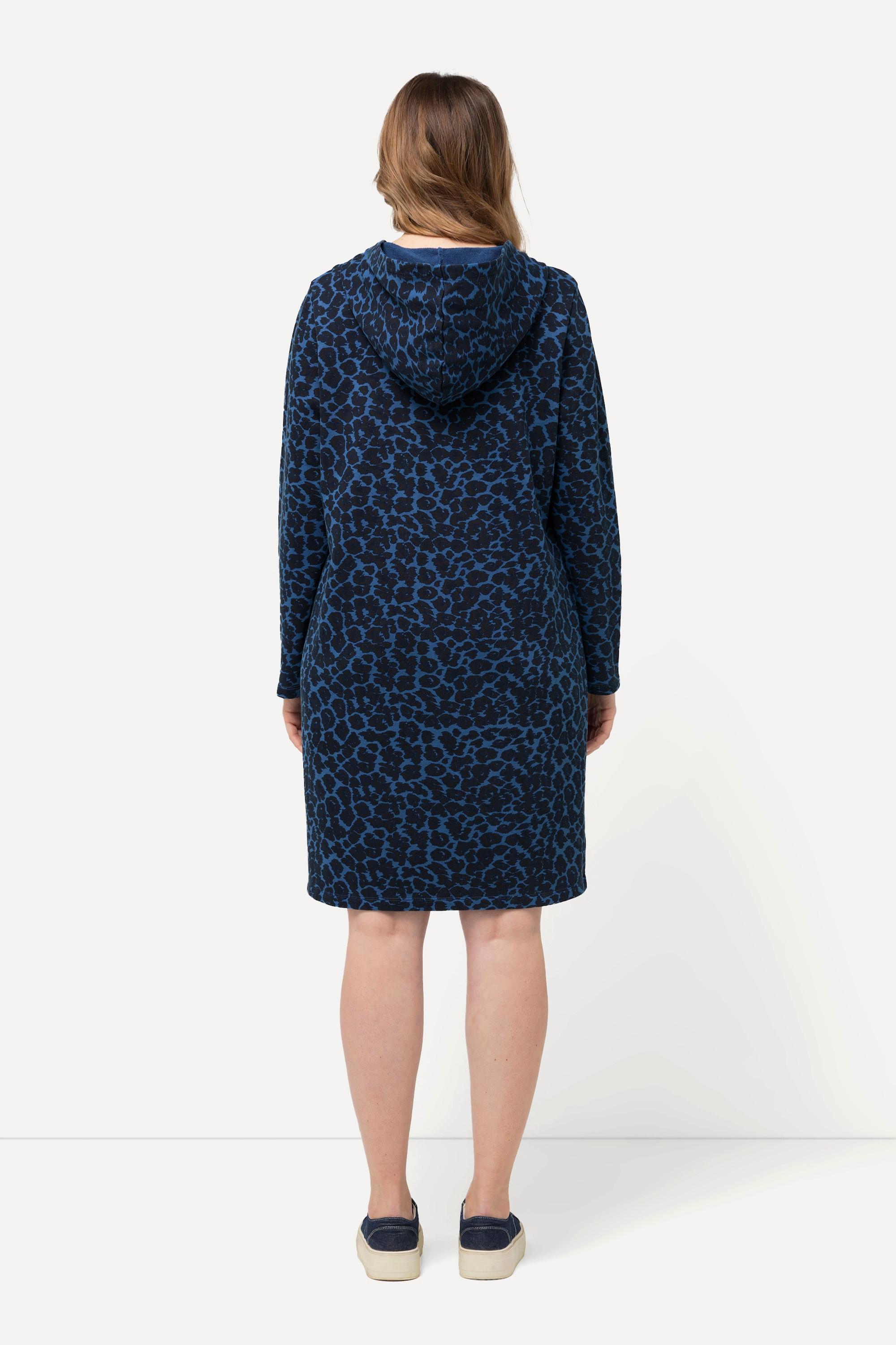 Ulla Popken  Robe en molleton esprit sweat-shirt, motif léopard et bords francs. Manches longues. 