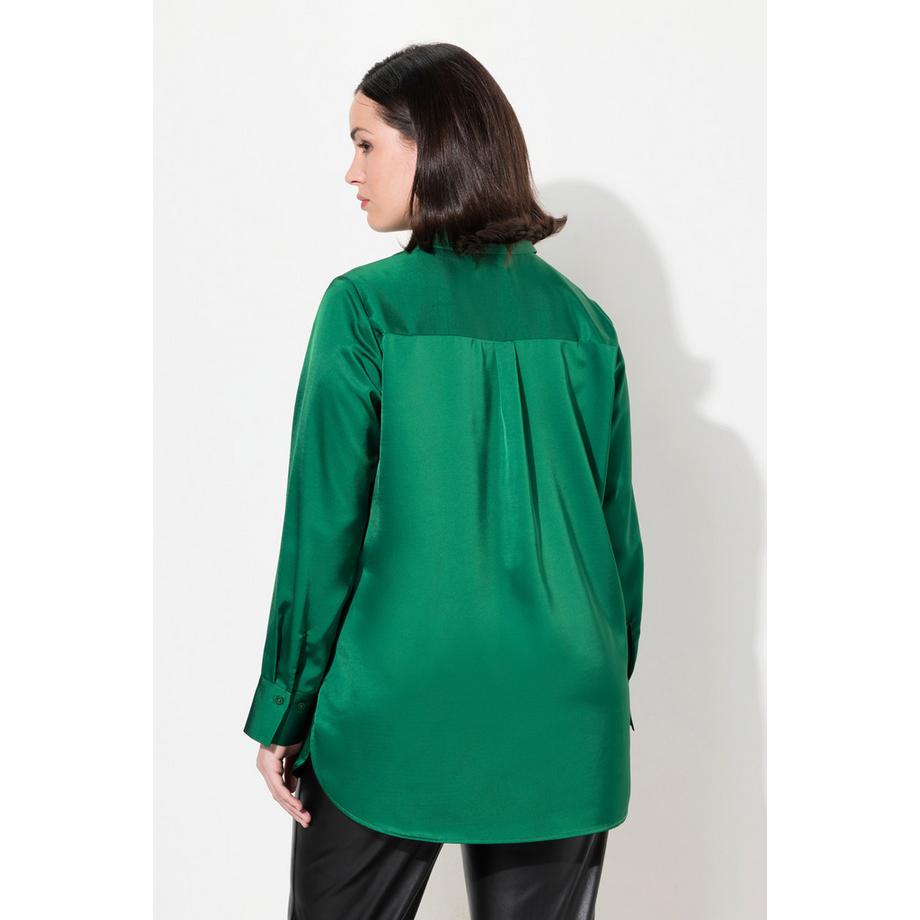 Ulla Popken Camicia in raso retro più lungo colletto camicia manica lunga  
