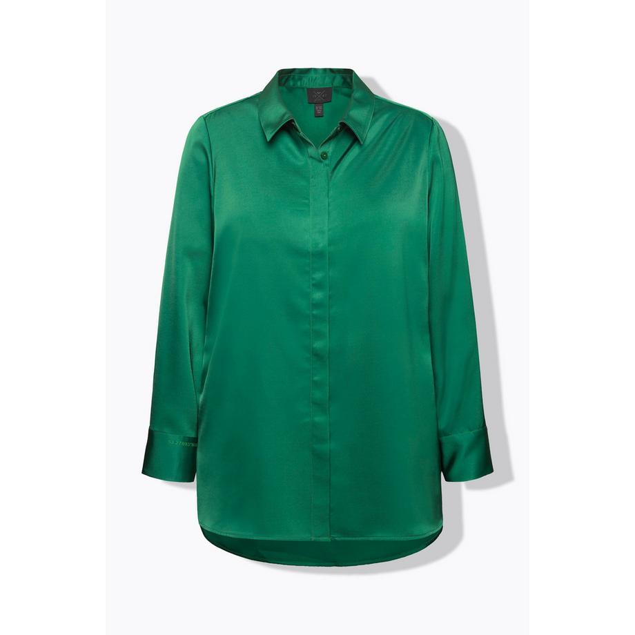 Ulla Popken Camicia in raso retro più lungo colletto camicia manica lunga  