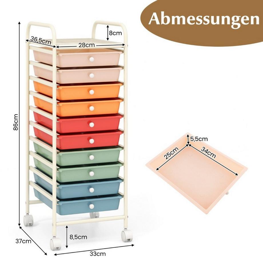 Northix Chariot de rangement avec 10 tiroirs  
