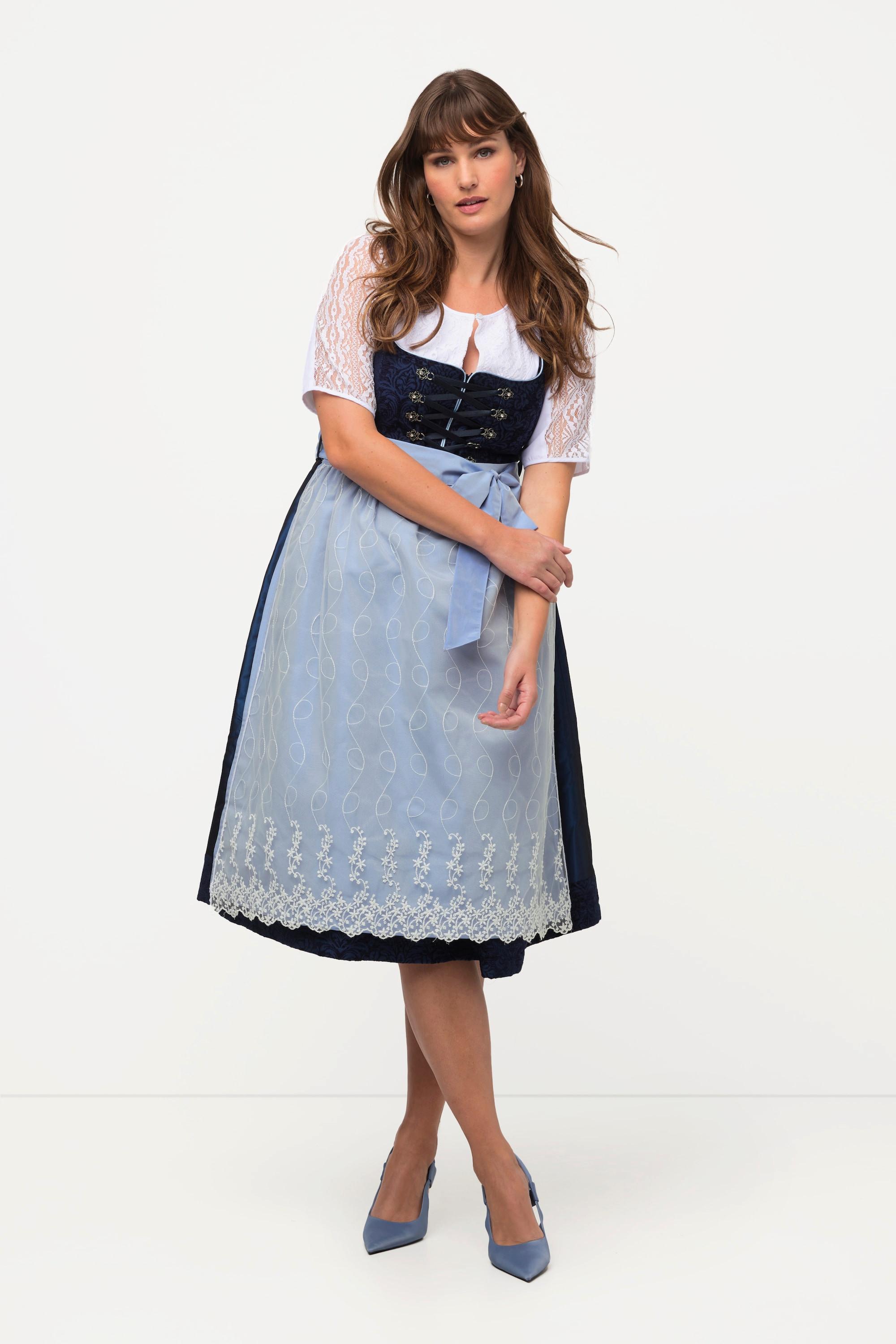 Ulla Popken  Dirndl, Schnürung, Carree-Ausschnitt, ärmellos 