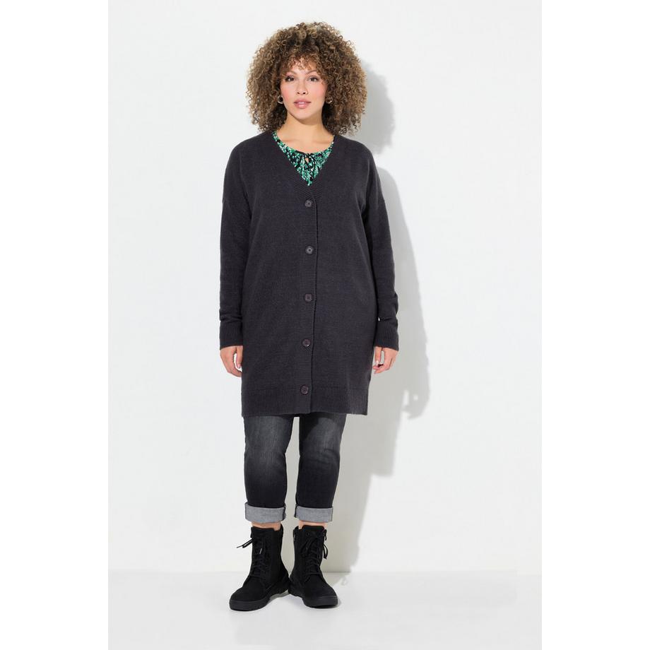 Ulla Popken Strickjacke Boxy-Schnitt V-Ausschnitt Knopfleiste  