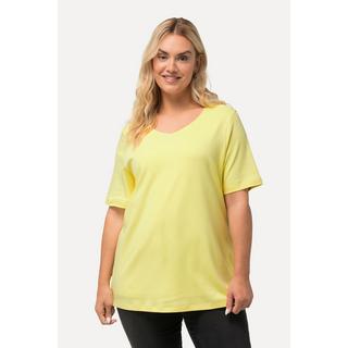 Ulla Popken  T-shirt doublé sur le devant, col rond et manches courtes - coupe Slim Fit 