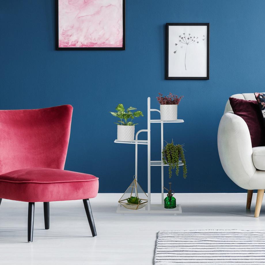 B2X Weißer Pflanzenständer mit 4 Regalen  