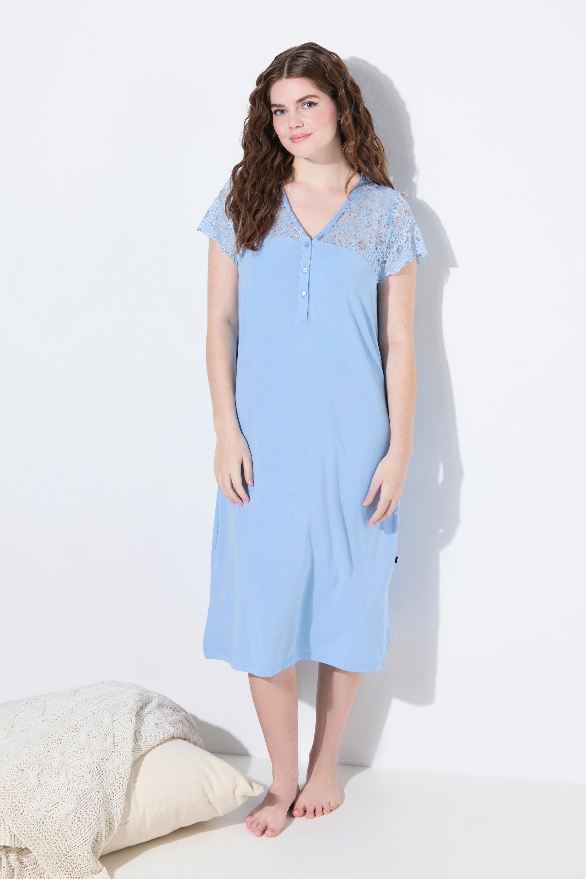 Ulla Popken Camicia da notte Pizzo Scollo a V Mezze maniche di pizzo  