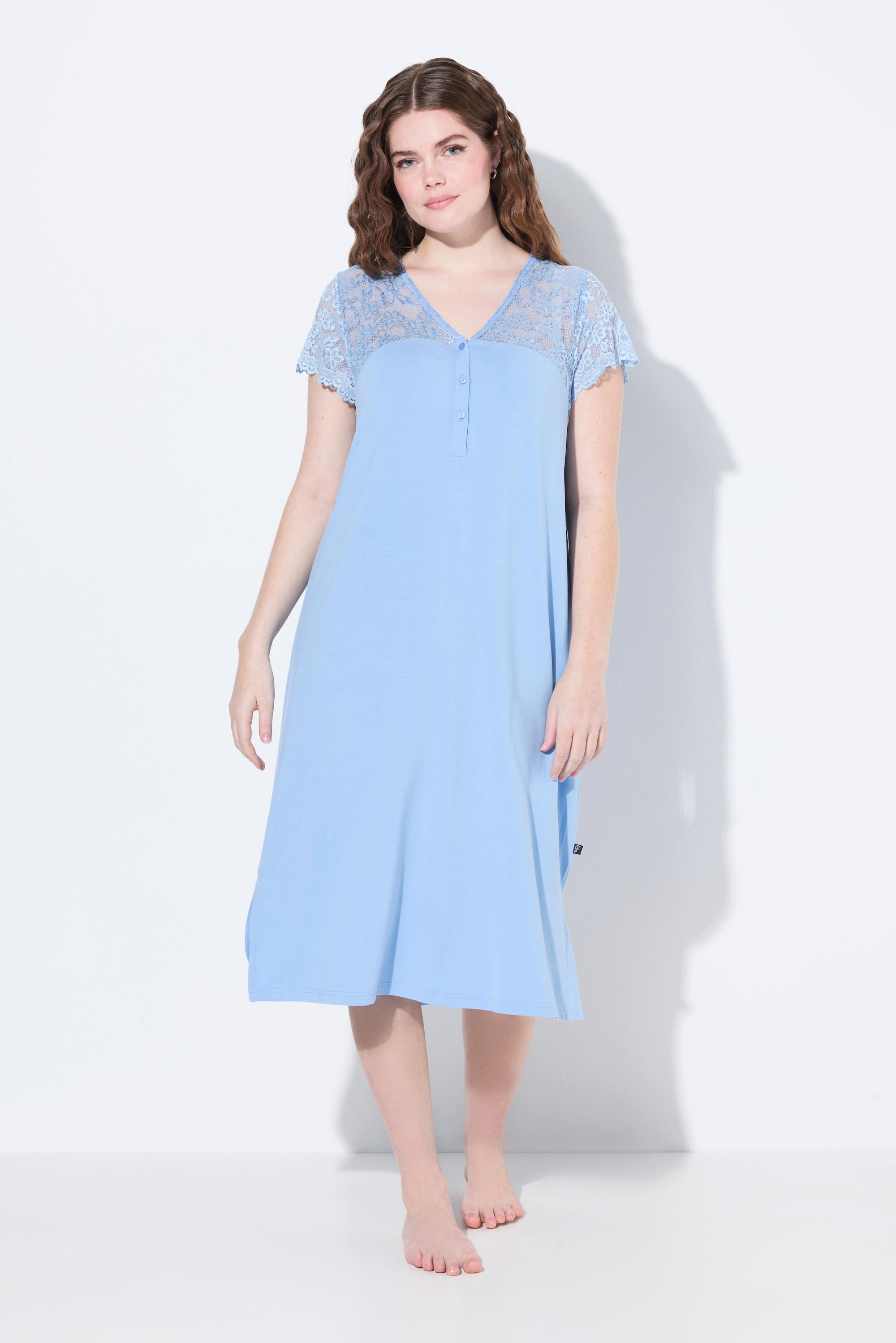 Ulla Popken Camicia da notte Pizzo Scollo a V Mezze maniche di pizzo  