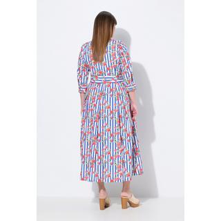 Ulla Popken Abito Chemisier Fiori Linea ad A Collo Camicia Maniche 3/4  