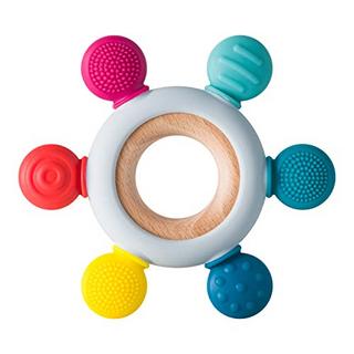 Activity-board  Beißring aus Silikon BPA-frei Baby Beißring Spielzeug Baby Rudergreifling Baby Beißring Stillzubehör mit Holzring 