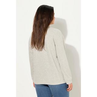 Ulla Popken  Sweat-shirt col en V et manches longues, imprimé en tissu éponge 