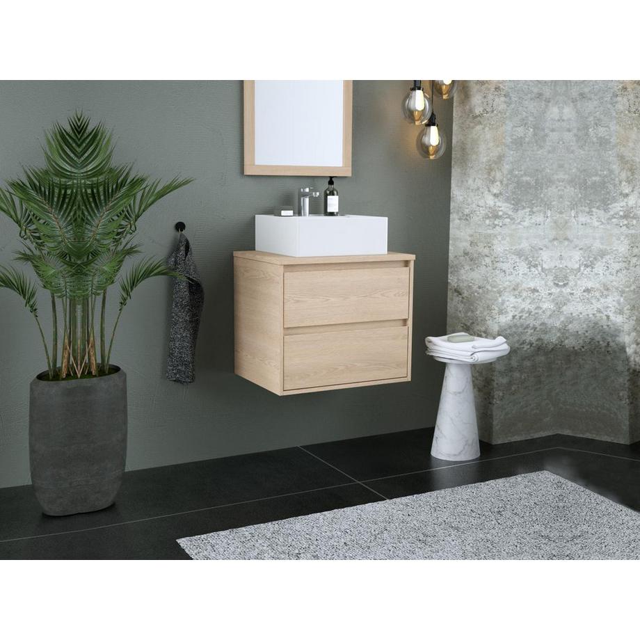 Vente-unique Waschbeckenunterschrank hängend mit Aufsatzwaschbecken & Spiegel - 60 cm - Eichenholzfurnier - MILIPAM  