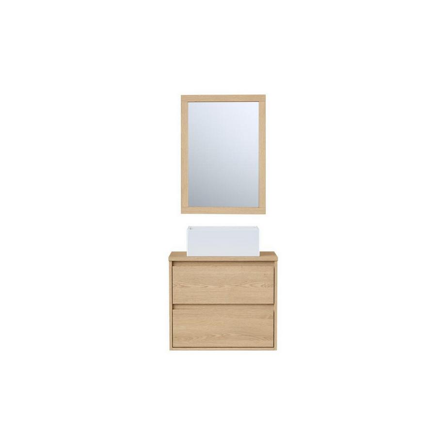 Vente-unique Waschbeckenunterschrank hängend mit Aufsatzwaschbecken & Spiegel - 60 cm - Eichenholzfurnier - MILIPAM  