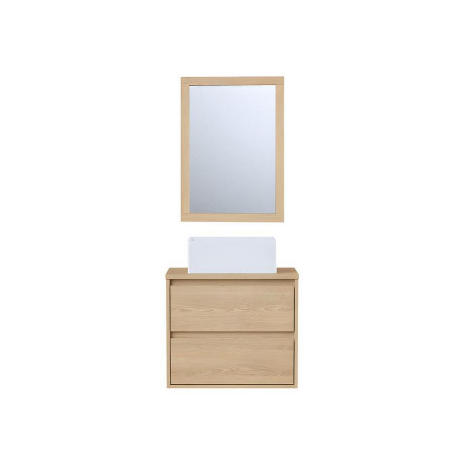 Waschbeckenunterschrank hängend mit Aufsatzwaschbecken & Spiegel - 60 cm - Eichenholzfurnier - MILIPAM