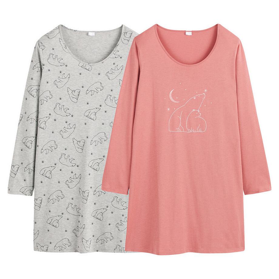 SO'HOME Lot de 2 Chemises de Nuit Manches Longues  