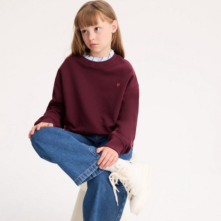 Sweatshirt mit Rüschenkragen aus Stoff und Herz auf der Brust