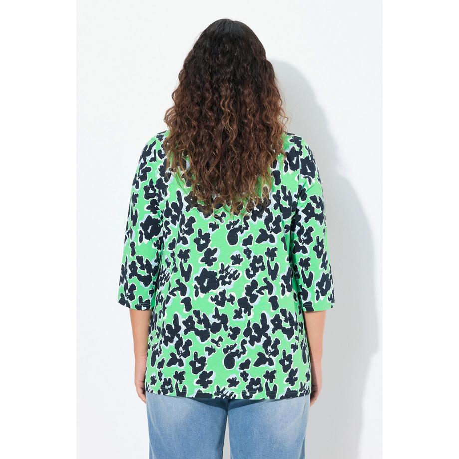 Ulla Popken Maglia Stampa Taglio Svasato Scollo a V Maniche 3/4  