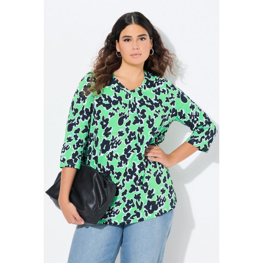 Ulla Popken Maglia Stampa Taglio Svasato Scollo a V Maniche 3/4  