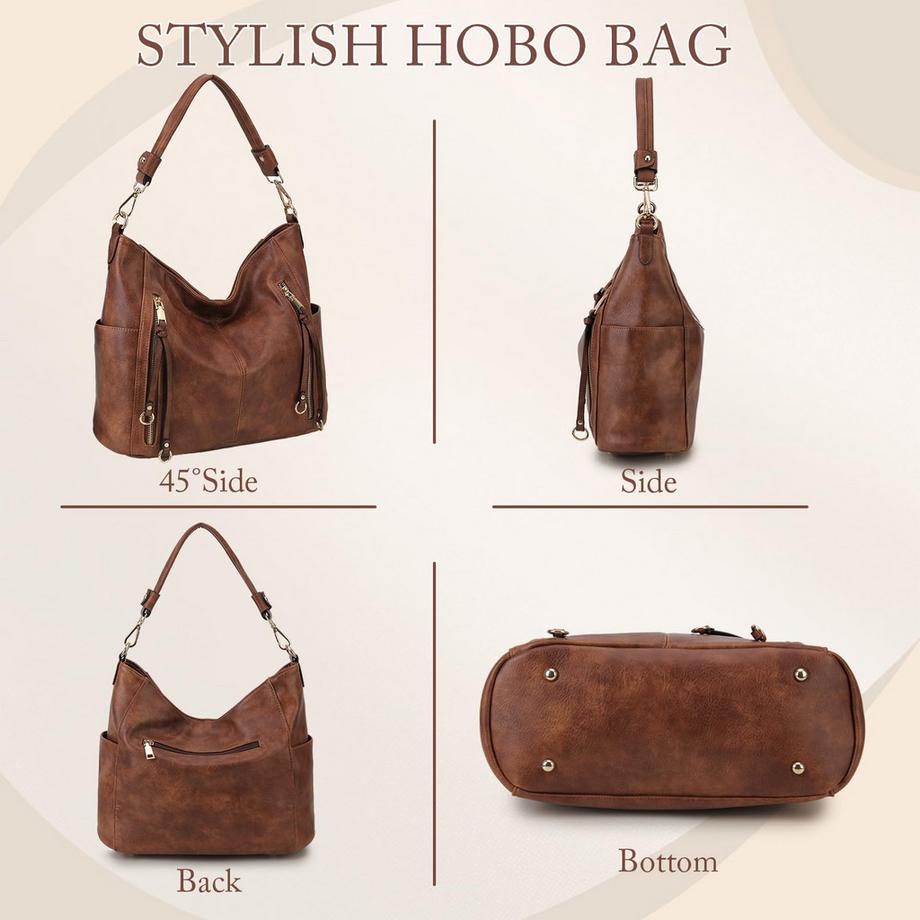 Only-bags.store Stilvolle Hobo Tasche und Geldbeutel Set mit abnehmbarem Schultergurt  