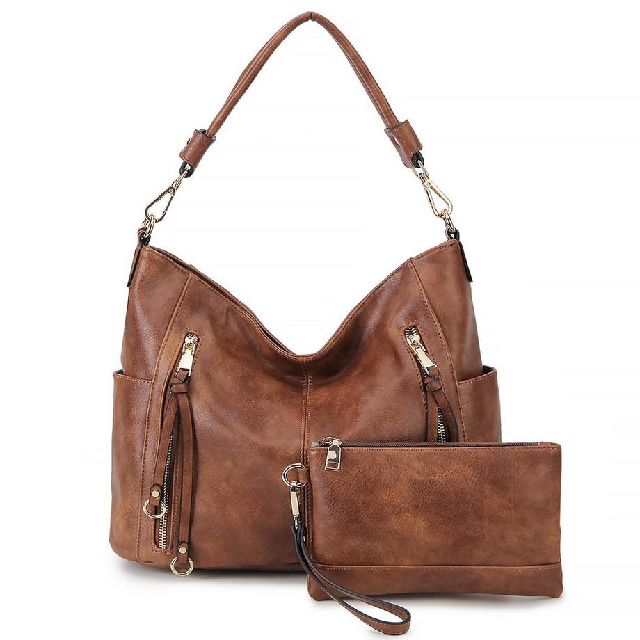 Handtasche, Umhängetasche, Shopper-Hobo-Taschen, Geldbeutel-Set, große Umhängetasche mit abnehmbarem Schultergurt, 2 Stück