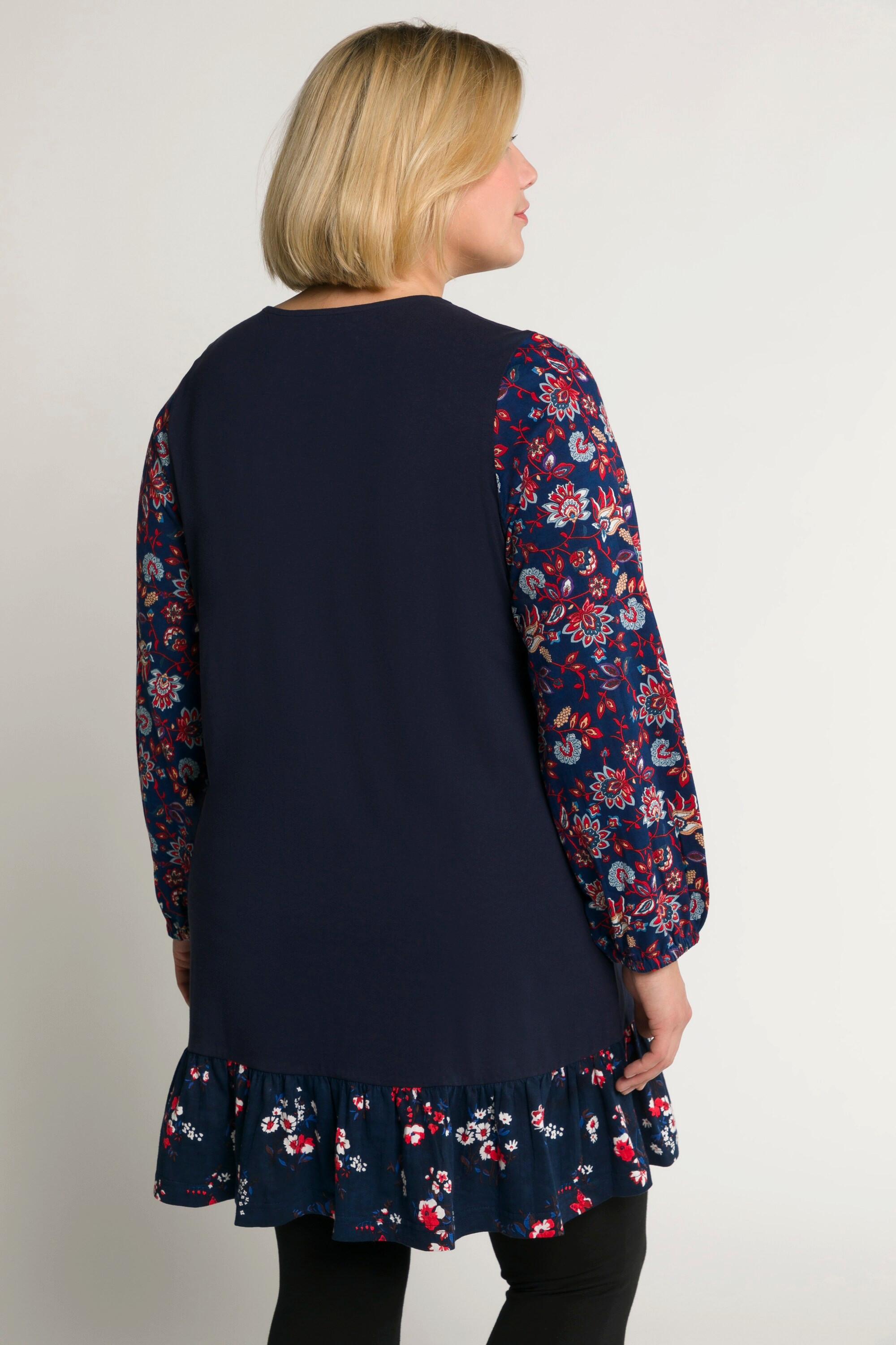 Ulla Popken  Longshirt, Patchlook, Tunika-Ausschnitt, 3/4-Arm 