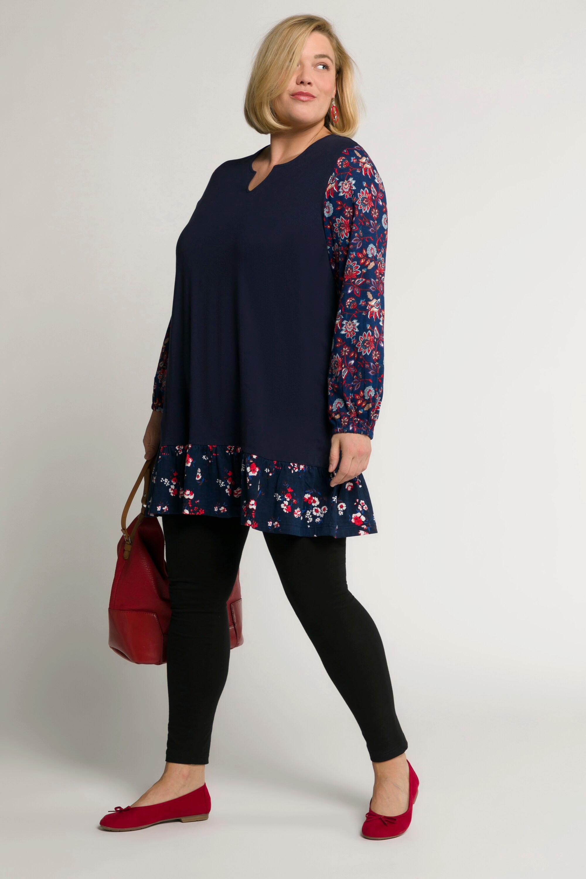 Ulla Popken  Longshirt, Patchlook, Tunika-Ausschnitt, 3/4-Arm 