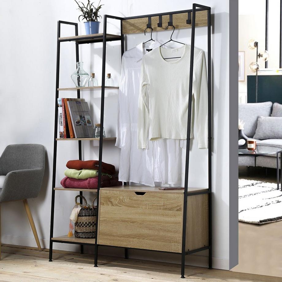 Calicosy Garderobenständer mit 5 Regalen, Schuhkasten und Kleiderhaken - LEXIE  