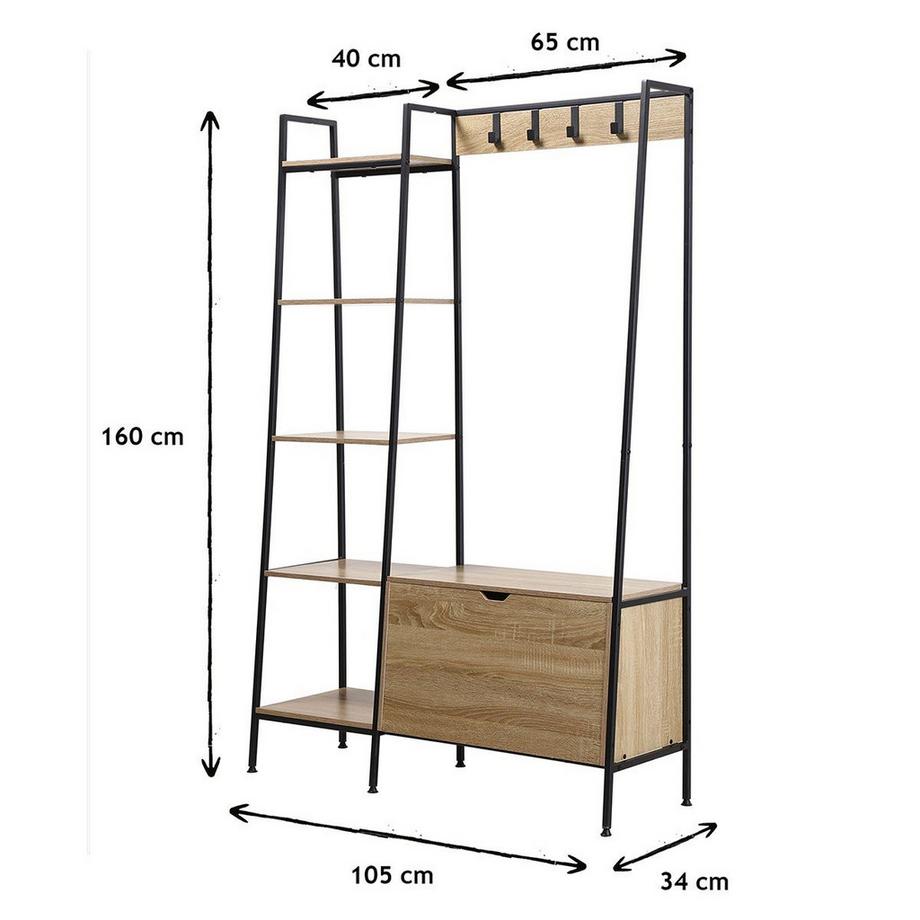 Calicosy Garderobenständer mit 5 Regalen, Schuhkasten und Kleiderhaken - LEXIE  