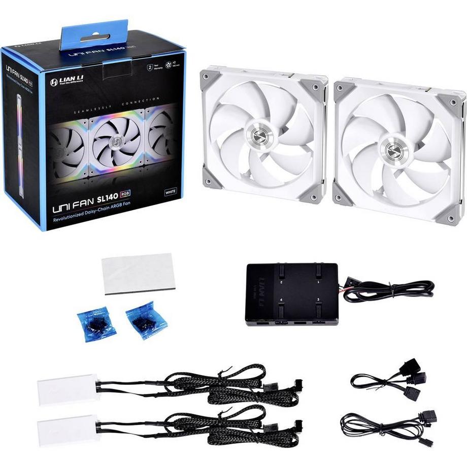 UNI FAN SL140 RGB PWM Lüfter, 2er Pack inkl. Controller - 140mm
