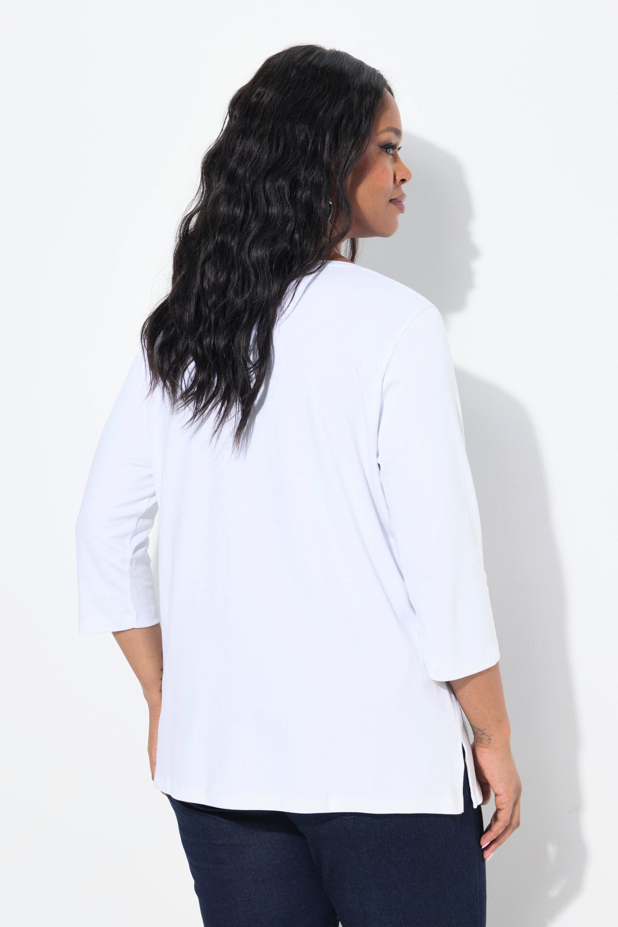 Ulla Popken Maglia Pietre Decorative Taglio Svasato Scollo Rotondo Maniche 3/4  