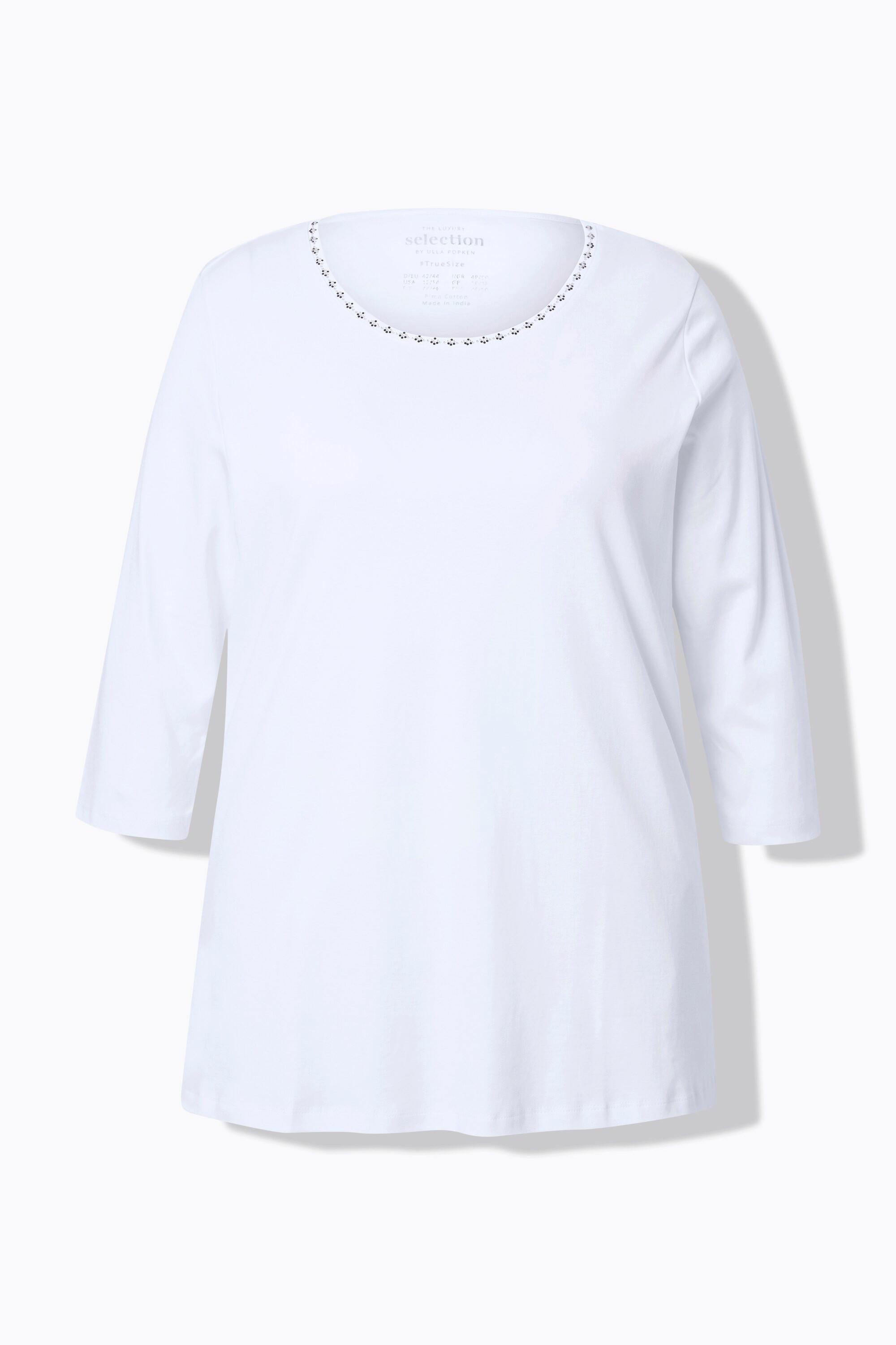 Ulla Popken Maglia Pietre Decorative Taglio Svasato Scollo Rotondo Maniche 3/4  