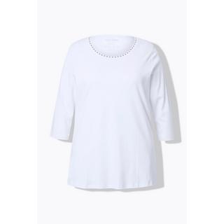 Ulla Popken Maglia Pietre Decorative Taglio Svasato Scollo Rotondo Maniche 3/4  